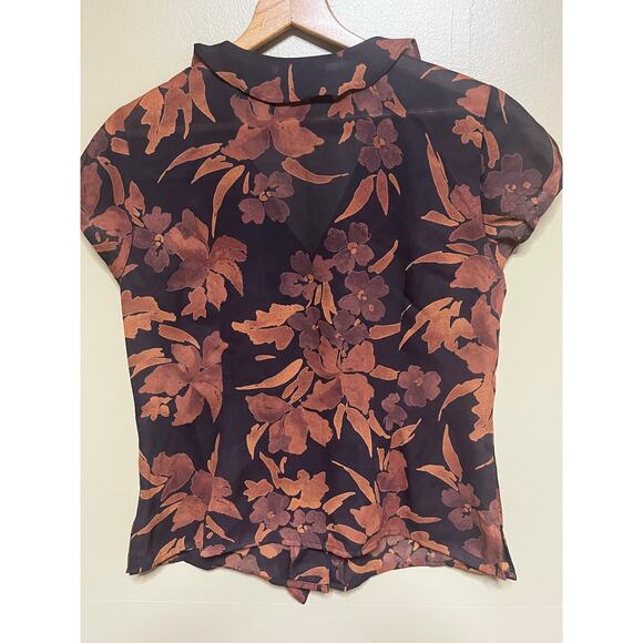 Studio by Liz Claiborne Brown Mildly Sheer Button Up Top - Picture 6 of 9